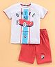 OJOS Half Sleeves Cotton T-Shirt And Knee Length Shorts Set Drive 50 Champion Print - White Red