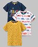 OJOS Half Sleeves Cotton T-Shirt Animal Stripe And Text Print Pack Of 3 - Blue White Mustard