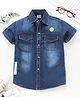 Little Kangaroos Half Sleeves Washed Denim Shirt - Dark Blue