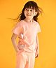 Anthrilo Half Sleeves Silver Bow Applique Top - Peach