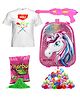 Fiddlerz Holi Pichkari High Pressure Water Gun Toy Back Holding Tank For Kids with Holi Combo of 200 Water Balloons  -  1 Tshirt & 1 Pkt Holi Color Pool Party Fun