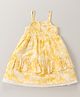 Babyhug 100% Cotton Singlet Sleeves Layered Frock Leaves Print with Smocked Detailing - Mustard