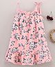 Babyhug Singlet Sleeves Frock With Floral Print & Shoulder Tie Up - Pink