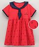 Doreme Half Sleeves Frock Sailor Print - Red