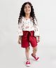 Fairies Forever Three Fourth Sleeves Floral Print Off Shoulder Top With Shorts - White Maroon