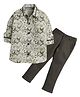 Knotty Kids Full Sleeves Roses Print Shirt & Solid Pants - Olive Green
