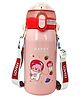 FunBlast BPA Free Double Walled Vacuum Insulated Stainless Steel Cartoon Print Water Bottle with Straw Light Pink- 530 ML
