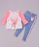 KETIMINI Full Sleeves Teddy Applique Top & Denim Pant Set - Pink