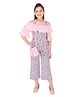Cutecumber Three Fourth Sleeves Pleated All Over Floral Print Jumpsuit With Sling Bag - Pink