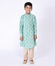 Tabard Full Sleeves Peacock Feather Print Ethnic Kurta - Green