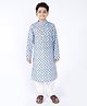 Tabard Full Sleeves Deer Print Ethnic Kurta - Blue