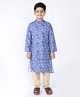 Tabard Full Sleeves Animals Print Ethnic Kurta - Blue