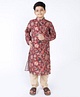 Tabard Full Sleeves Floral Print Ethnic Kurta - Maroon