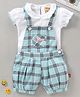 Wow Clothes Dungaree With Half Sleeves Inner Tee Check Print - Green
