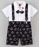 Wow Clothes Half Sleeves Shirt & Shorts with Suspender Vehicle Print - Navy