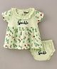 KandyFlos by Amul Half Sleeves Cotton Frock with Bloomer Candy & Heart Print - Green