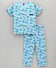 WOW Half Sleeves Shirt And Pyjama Sets Dinosaur Print - Blue