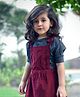 Piccolo Solid Half Sleeves Tee With Dungree Style Dress - Maroon