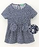 UCB Half Sleeves Frock With Floral Print & Knot Detailing - Navy Blue
