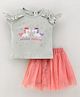 ToffyHouse Cold Shoulder Sleeves Top & Skirt Set Unicorn Print- Grey Pink