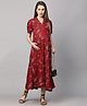 MomToBe Half Puffed Sleeves Peonies Print Maternity Dress - Rose Red