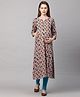 MomToBe Three Fourth Sleeves Folk Floral Print Maternity Kurta - Creme Pink