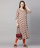 MomToBe Three Fourth Sleeves Folk Floral Print Maternity Kurta - Daisy White