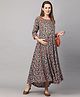 MomToBe Three Fourth Sleeves Ethnic Floral Print Maternity Dress - Crepe Pink