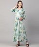 MomToBe Three Fourth Sleeves Flower Bunch Print Maternity Dress - Pistachio Green