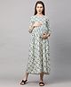 MomToBe Three Fourth Sleeves Ethnic Floral Motif Print Maternity Dress - Cream