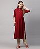 MomToBe Three Fourth Sleeves Solid Maternity Kurta - Garnet Maroon