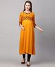 MomToBe Three Fourth Sleeves Ethnic Print Yoke Maternity Kurta - Bumblebee Yellow