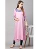 MomToBe Three Fourth Sleeves Ethnic Border Print Maternity Kurta - Baby Pink