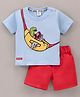 Little Folks Half Sleeves T Shirt and Shorts Dinosaur Print - Red Blue