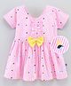 Little Folks Half Sleeves Frock With Bow Floral Print - Pink