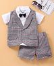 Little Folks Half Sleeves Checked Party Suit with Bow - Grey Red