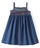 Babyhug Sleeveless Embroidered Denim Frock - Blue