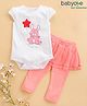 Babyoye Cotton Cap Sleeves Onesie With Skeggings Bunny Print - White Peach