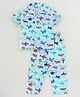 Fido Half Sleeves Night Suit Airplanes Print - Aqua