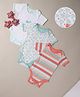 Mi Arcus  Cotton Half Sleeves Striped & Bird Printed Onesie Pack of 3 Blue & Pink