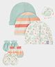 Mi Arcus  Cotton Striper & Whale Print Cap & Mitten Set Pack of 3 Blue & Peach- Diameter 41 Cms