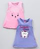 Bodycare Sleeveless Frocks Cat & Text Print Pack Of 2 - Purple Pink
