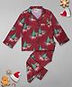 Pyjama Party Full Sleeves Christmas Tree Print Kids Cotton Pyjama Set - Maroon