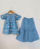 Woonie Half Sleeves Floral & Motif Print Angrakha Style Kurta & Sharara Set - Blue