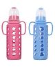 DOMENICO Ultrasoft Nipple Glass Feeding Bottle Pack of 2 Blue Pink - 240 ml each