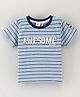 ToffyHouse Half Sleeves Striped Tee Text Print - Blue