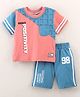 ToffyHouse Half Sleeves T-Shirt & Shorts Set Text And Brick Print- Blue Peach