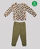 Nino Bambino 100% Organic Cotton Full Sleeves Leopard Print T Shirt And Pyjama - Cream Green