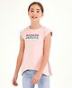 Primo Gino Cap SLeeves Asymmetric Top With Peace Text In Puff Print - Pink