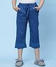 Biba Blue Cotton Capri Pants with Cutwork Embroidery